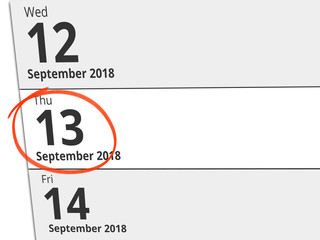 Date Thursday 13 September 2018 circled in red on a calendar