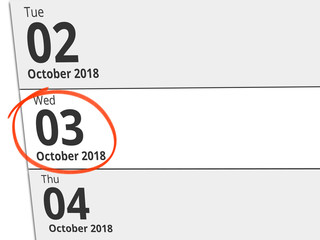 Date Wednesday 03 October 2018 circled in red on a calendar