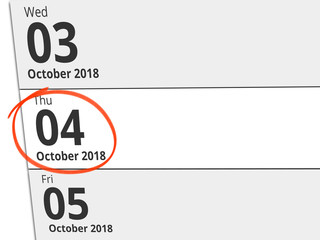 Date Thursday 04 October 2018 circled in red on a calendar