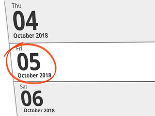 Date Friday 05 October 2018 circled in red on a calendar