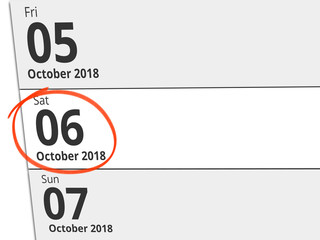 Date Saturday 06 October 2018 circled in red on a calendar