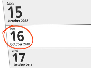 Date Tuesday 16 October 2018 circled in red on a calendar