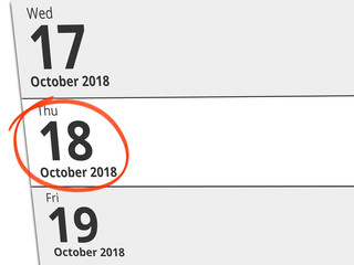 Date Thursday 18 October 2018 circled in red on a calendar