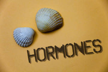 Handwriting text writing Hormones. Concept meaning Regulatory substance produced in an organism to...