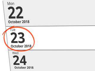 Date Tuesday 23 October 2018 circled in red on a calendar
