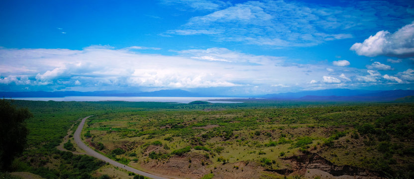 Panoramic view to chamo and Abaya lakes in Nechisar national park, Arba Minch, Ethiopia