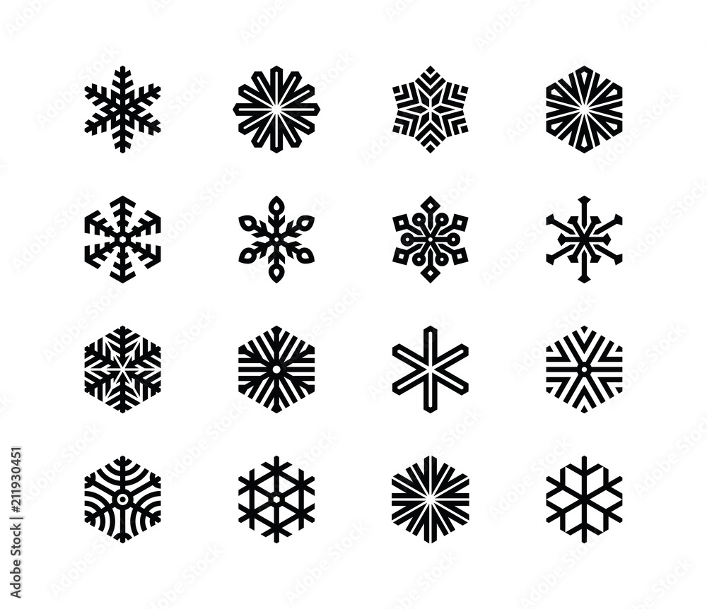 Aufkleber set of snowflakes. 16 vector icons. collection of logos for your design.