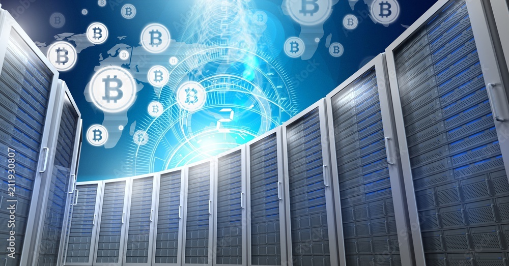 Aufkleber computer servers and bitcoin technology information interface