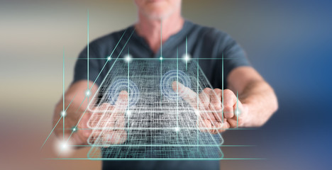 Man touching a blockchain technology concept