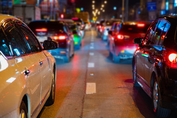 car traffic jam at night