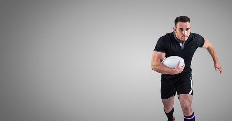 Rugby player with blank grey background
