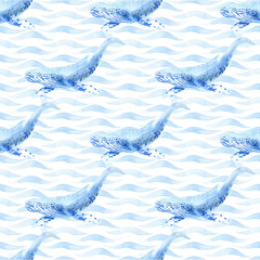 Obraz premium Wieloryb akwarela rastrowy wzór.