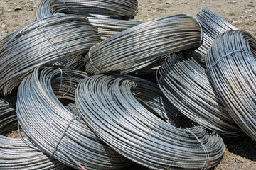 Large skeins of aluminum wire.