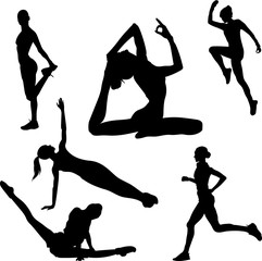  set of isoleted  black silhouette fitness exercise