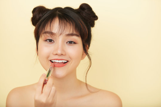 Portrait of Asian beautiful girl with lipstick