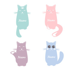 Vector set of cartoon images of cute cats