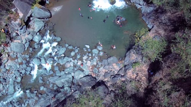 Aerial drone video of a scenic and beautiful waterfalls in the Philippines, Southeast Asia.