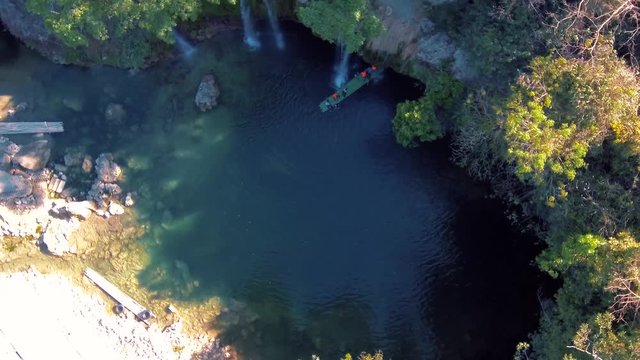Aerial drone video of a scenic and beautiful waterfalls in the Philippines, Southeast Asia.