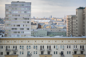 Fototapeta premium Aerial roof view on Moscow historical center from viewpoint.