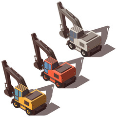 Isometric excavator isolated