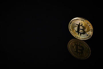 Cryptocurrency coins on black background 