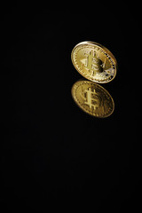 Cryptocurrency coins on black background 