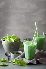 green spinach smoothie with spirulina, chia seed, lime, apple