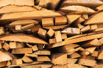 Folded firewood. Close-up
