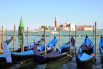 Gondolas on the Grand Canale and architectures in Venice, Italy