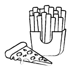 pizza and french fries over white background, vector illustration