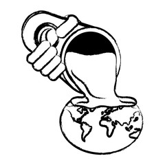 oil Barrel with spilled liquid on earth planet icon over white background, vector illustration