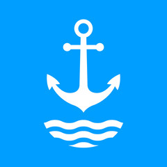 White anchor vector icon on blue background