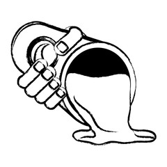 hand holding a oil Barrel with spilled liquid icon over white background, vector illustration