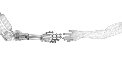Robotic And Human Hands Design - Architect Blueprint - isolated