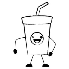 Kawaii soft drink cup wiking an eye over white background, vector illustration