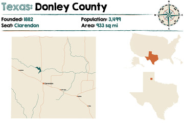 Detailed map of Donley county in Texas, USA.