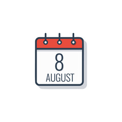 Calendar day icon isolated on white background. August 8.