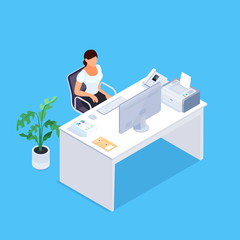 Secretary. Isometric concept office life.