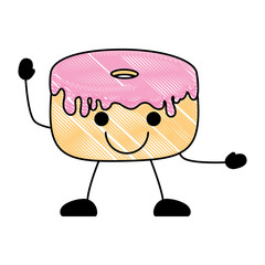 Kawaii donut smiling over white background, vector illustration