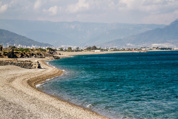 Beach and Ruins of Anemurium Ancient City in Anamur, Turkey