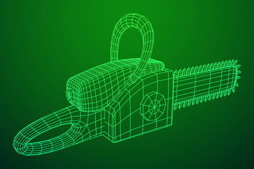 Chainsaw model. Wireframe low poly mesh vector illustration