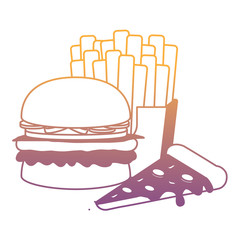 Obraz premium hamburger with pizza and french fries over white background, vector illustration