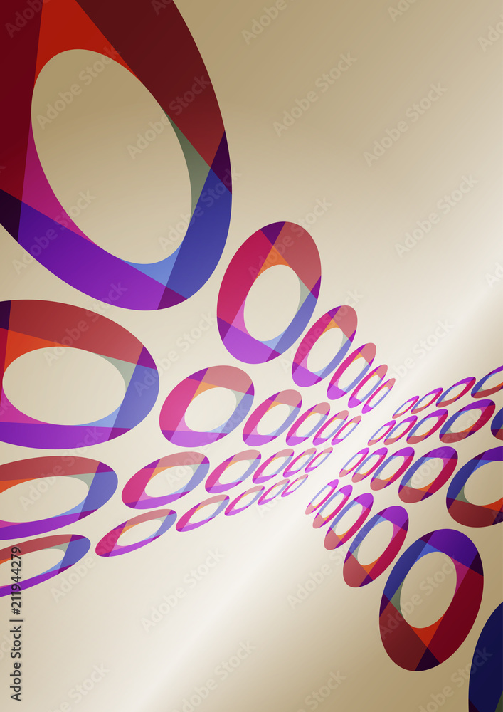 Poster Template of retro poster with perspective color discs. Vector layout