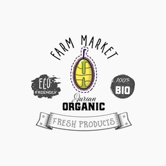 Bio sticker and eco products. Durian web element, Isolated Vector.