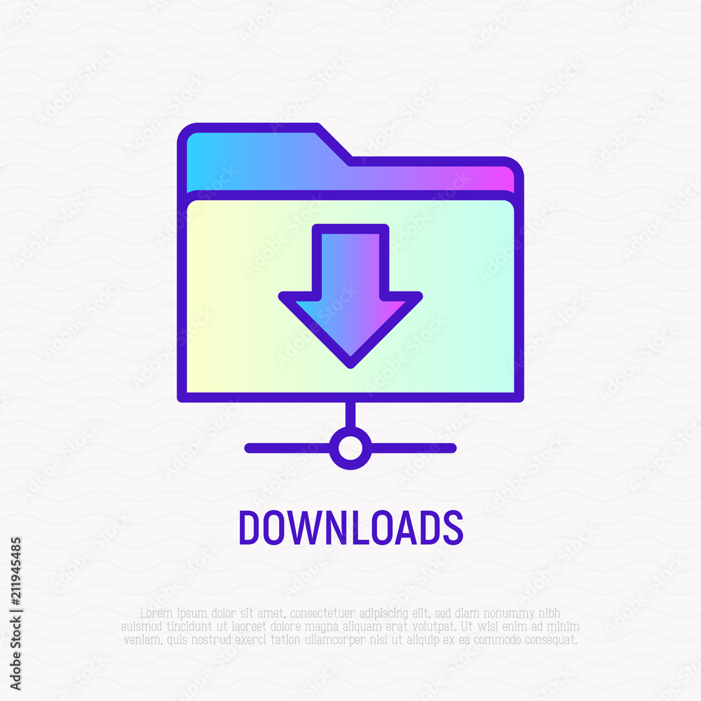 Poster downloads of content from website thin line icon. modern vector illustration.