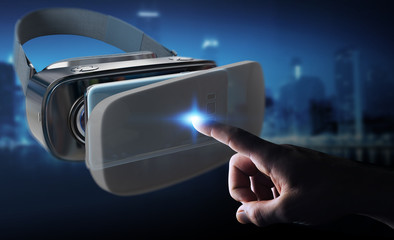 Businessman using virtual reality glasses technology 3D rendering