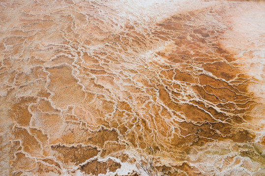 Overhead view of yellow mineral deposit, Yellowstone National Park, Wyoming, USA