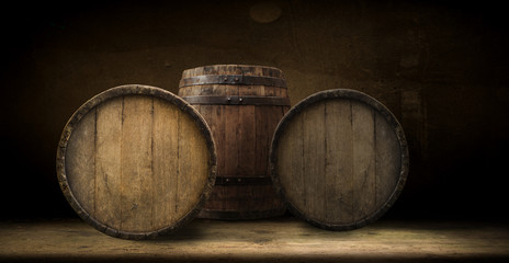 background of barrel and worn old table of wood