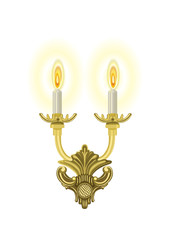 Golden vintage wall Light. Vector wall Light. Wall Light with candles. Vector illustration