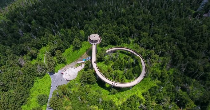 Great smoky mountains areal view with observation tower.
